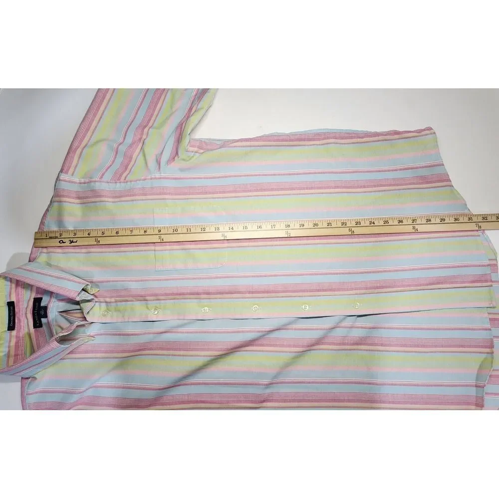 Lands End Men's Short Sleeve‎ Striped Multicolor Button Down Shirt Size L (17.5) - Picture 11 of 12